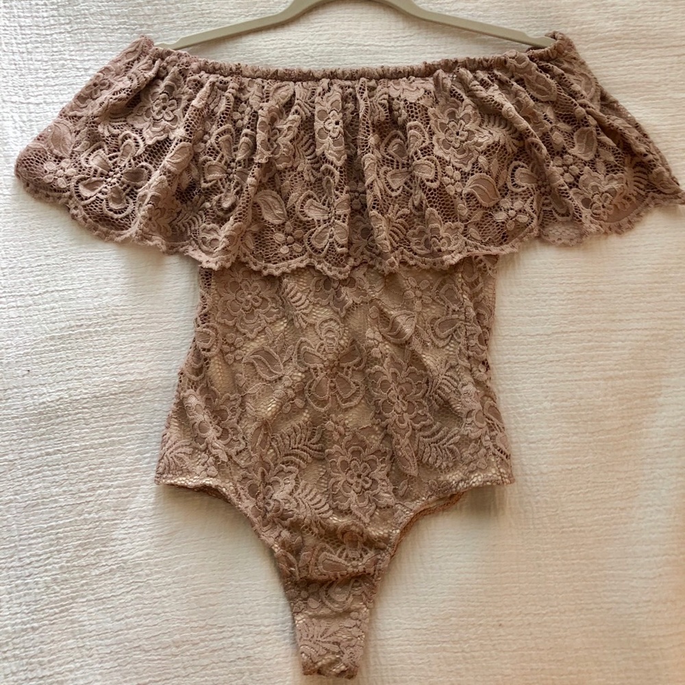 Basil and Lola off the shoulder Lace Bodysuit.